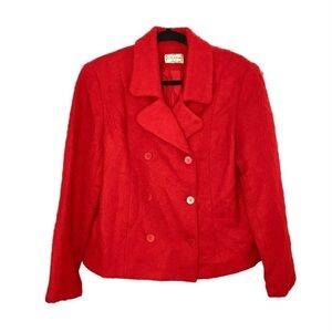 Henri Bendel Red Mohair Wool Double Breasted Jacket Coat Blazer Vintage Large 12